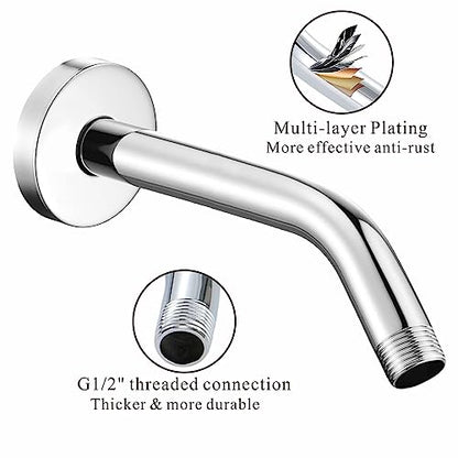 Voolan Shower Arm with Flange and Teflon Tape, Extension Shower Head Arm for Bathroom Fixed Shower Head, Solid Stainless Steel, Wall Mounted (8 Inch, Chrome) - color: Chrome, style: 8 Inch