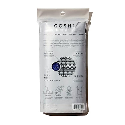 GOSHI Exfoliating Shower Towel - Long Body Scrubber, Blue | For back acne, KP & smooth skin, durable quick dry nylon washcloth, ethically crafted in Gunma, Japan - color: Blue