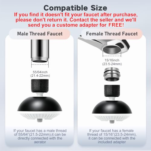 Kitchen Faucet Sprayer Attachment, Anti-Splash 3-Mode Swivel Faucet Extender with Wide Spray Area, 360° Rotating Faucet Aerator, Faucet Head Replacement for Kitchen (Black) - color: Black