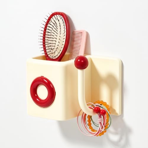 Toothbrush Holder for Bathroom - No Drill Wall Mount Toothbrush & Toothpaste Rack with Drain Holes, Cute Cream Style Bathroom Organizer, Glossy Finish Countertop Storage - color: Cream Red