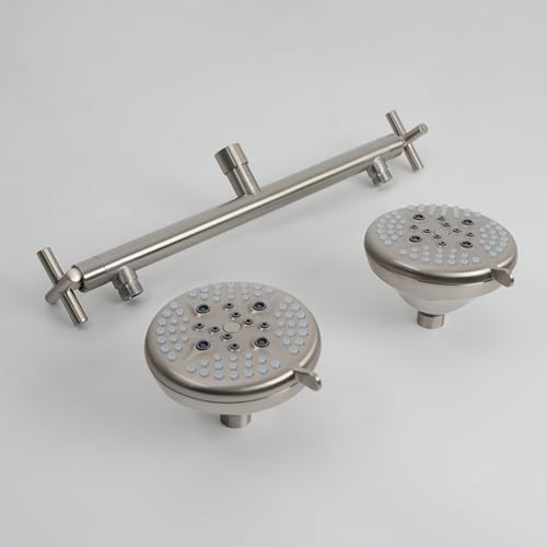 Double Shower Head with Manifold Shut-Off Valve,Suitable for Dual Sprayer Showering System,Brushed Nickel,AN1MG - color: Brushed Nickel, size: 7.5