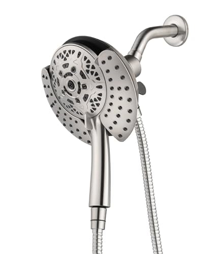 2 in 1 Shower Head with Handheld Combo High Pressure Nickel 1.8 GPM | 7.2" Rain Showerhead and 10 Spray Hand Held Shower, Adjustable Shower Angle, 59-inch Rotatable Stainless Steel Hose - color: Nickel, size: 1.8 GPM
