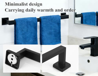 24 Inch Bathroom Towel Bar SUS304 Stainless Steel Matte Black Towel Holder Wall Mounted Heavy Duty Towel Rack Bathroom Towel Rod Modern Square Base Design(1, Matte Black, 24 Inch) - color: Matte Black, size: 24 Inch