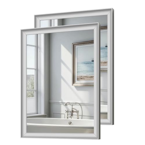 USHOWER 2PCS Brushed Nickel Bathroom Mirrors for Over Sink 22x30 Inch, Aluminum Framed Rectangle Vanity Mirror for Wall, Bedroom, Living Room, Entryway, Anti-Rust,HD Tempered Glass,Horizontal/Vertical - color: Brushed Nickel, size: 30''L x 22''W-2PCS