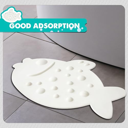 ZHICHENG Non-Slip Bathtub Mat for Kids - Soft Baby Cute Fish Shape Shower mat with Strong Suction Cups for Bathroom (White) - color: White