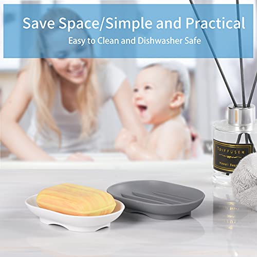 Bathroom Soap Dishes Dish Holder Stand Saver Tray Case for Shower-Silicone Rubber Drainer Dishes for Bar Soap Sponge Scrubber Bathroom Kitchen Sink-Dishwasher Safe-Drains Water,Extends Soap Life