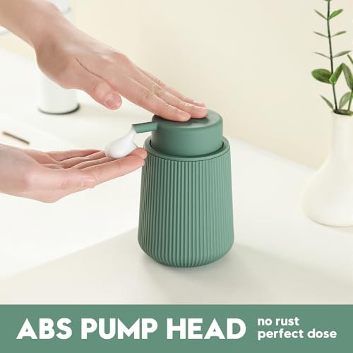 YAUKPH Striped Foaming Hand Soap Dispenser Sage Green | with Leak-Proof Pump for Bathroom and Kitchen Countertop 11oz - color: Sage Green, size: Foaming Dispenser