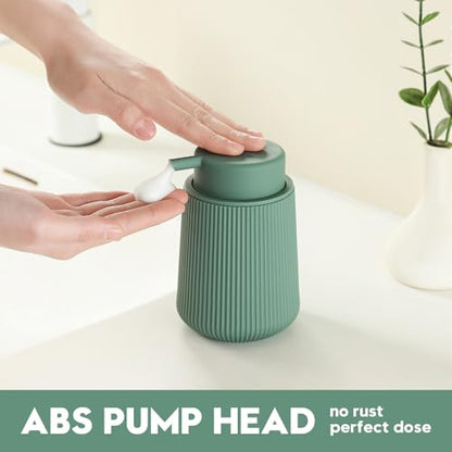 YAUKPH Striped Foaming Hand Soap Dispenser Sage Green | with Leak-Proof Pump for Bathroom and Kitchen Countertop 11oz - color: Sage Green, size: Foaming Dispenser