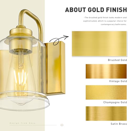 zeyu Brushed Gold 44-Inch 6-Light Vanity Lights for Bathroom, ZSL72B-6W BG | Brushed Gold Bathroom Lighting, Hardware Included, Up/Down Mount, Clear Glass, Hardwired, 6 E26 Bulbs Up To 60W Each - color: Gold, size: 6-Light