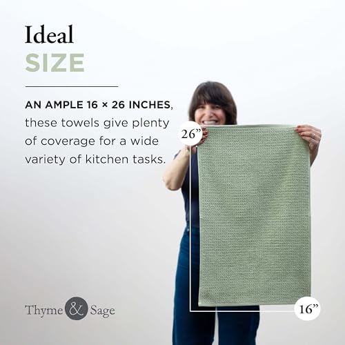 Thyme and Sage 100% Cotton Turkish Kitchen Hand Towel Set, Sage, 4 Pack | Premium Materials, 16"x26", Made in Turkey, Ultra Absorbent, 350 GSM - color: Sage, size: Pack of 4