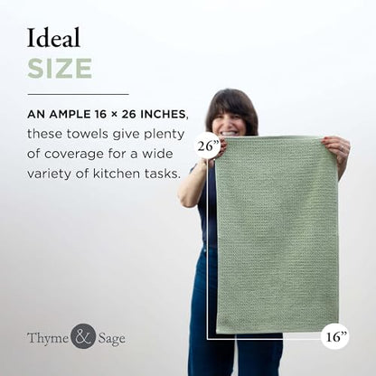 Thyme and Sage 100% Cotton Turkish Kitchen Hand Towel Set, Sage, 4 Pack | Premium Materials, 16"x26", Made in Turkey, Ultra Absorbent, 350 GSM - color: Sage, size: Pack of 4