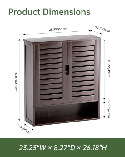SMIBUY Bathroom Cabinet Wall Mounted, Bamboo Over-The-Toilet Storage Organizer, Space Saver Medicine Cabinet with 2 Door and Adjustable Shelves (Dark Brown) - color: Brown