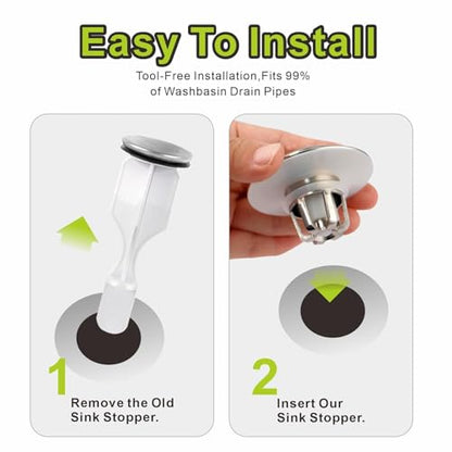 Pop Up Sink Drain Stopper Hair Catcher - Brushed Nickel 1 Pack | Satin nickel strainer replacement, Fits 1-1/8 & 1-1/2 drains, Anti clog hair catcher, Quick pop up seal, Push button gaskets. - color: Brushed Nickel