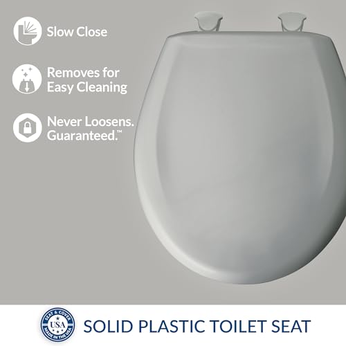 Bemis Classic Colors Slow Close Toilet Seat, Easy Clean Hinges and Durable Plastic Seat, Made in USA, Round, Ice Grey - color: Ice Gray, size: Round