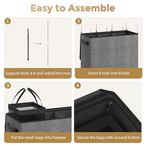 Optish 180L Laundry Hamper 3 Section, Large Laundry Hamper with Lid, Dirty Clothes Hampers with 3 Inner Bags, Laundry Basket Organizer for Laundry, Bedroom, Bathroom, Hamper 3 Compartment, Grey - color: Grey