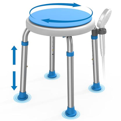 Loyoda Swivel Shower Stool for Inside Shower with Adjustable Height | Round Shower Seat, Non-Slip Feet, Tool-Free Assembly – Holds up to 300 lbs, Great for Inside Showers, FSA/HSA Eligible - color: Without Crossing Bar(light Blue)