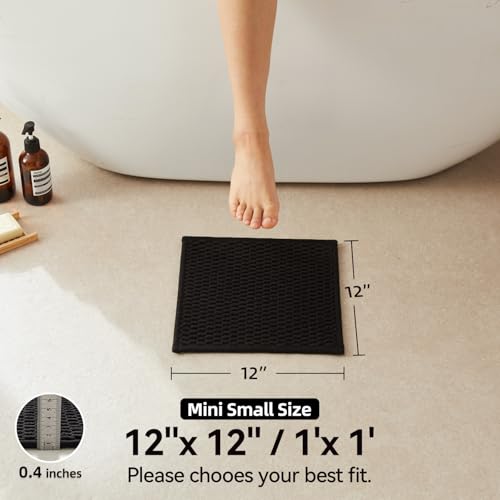 Triohero Small Bathroom Rugs Non Slip Washable Bath Rugs Super Absorbent Bathroom Rug Thin Quick Dry Low Pile Bath Mats, Black 12"x12" - color: Black, size: 12"x12"