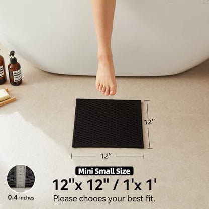 Triohero Small Bathroom Rugs Non Slip Washable Bath Rugs Super Absorbent Bathroom Rug Thin Quick Dry Low Pile Bath Mats, Black 12"x12" - color: Black, size: 12"x12"
