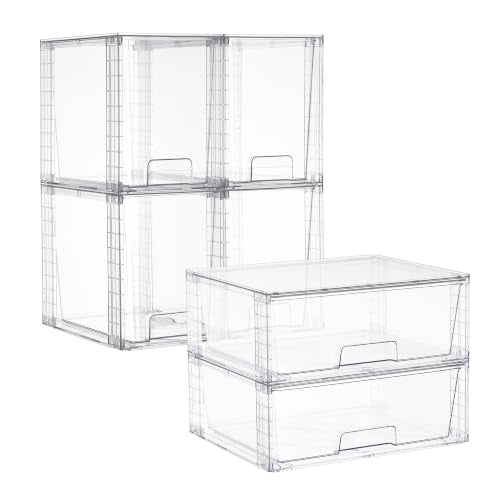 Vtopmart Clear Stackable Storage Drawers, 6 Pack Wide Tall Set | Wide and Tall Pull-Out PET Drawers with Stackable Design for Maximizing Space in Cabinets, Closets, Pantry - style: 2 Wide+4 Large