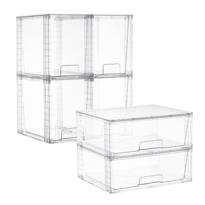 Vtopmart Clear Stackable Storage Drawers, 6 Pack Wide Tall Set | Wide and Tall Pull-Out PET Drawers with Stackable Design for Maximizing Space in Cabinets, Closets, Pantry - style: 2 Wide+4 Large