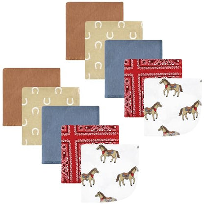 Hudson Baby Unisex Baby Flannel Cotton Poly Washcloths, Cowboy 10 Pack, One Size - color: Cowboy 10 Pack