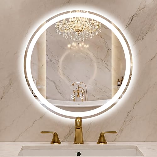 Round LED Bathroom Mirror with Lights, 24 Inch Circle Lighted Vanity Mirror | Anti-Fog, Dimmable 3 Colors, Backlit + Frontlit, HD Shatterproof Tempered Glass, Memory Function - color: 3 Light Modes Round, size: 24"L x 24"W