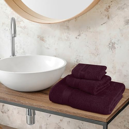 Belizzi Home Ultra Soft 3 Pack Cotton Towel Set, Contains a Bath Towel 28x55 inch, a Hand Towel 16x24 inch & a Wash Coth 12x12 inch, Ideal Everyday use, Compact & Lightweight - Burgundy - color: Burgundy, size: 3 Pack Towel Set