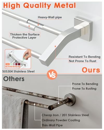Alise Double Towel Bar, 16" Towel Racks for Bathroom, Polished Chrome | Quick Drying Bathroom Towel Holder, SUS304 Stainless Steel Towel Hanger Wall Mount - color: Polished Chrome, size: 16-Inch (2-Bars)