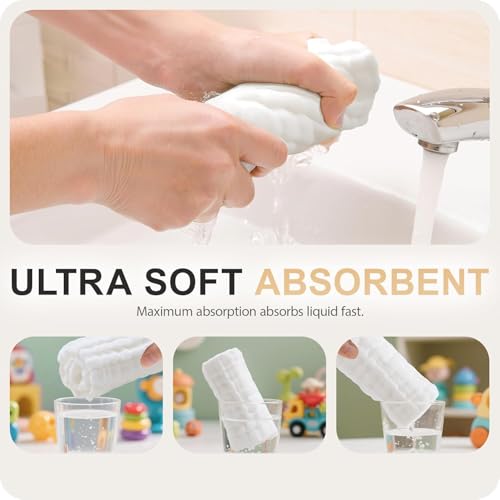 Cuddle Campus Baby Washcloths 6 Packs, Muslin Washcloths Baby,Cotton Burp Cloths, Extra Absorbent and Soft Wash Clothes for Newborns, 12x12 Inches - color: Set-14