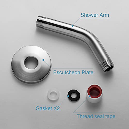 OFFO Shower Arm with Flange, 6 in Brushed Nickel Wall Mount Replacement Angle Shower Head Arm Wall-Mounted For Fixed Shower Head & Handheld Showerhead - color: Brushed Nickel, style: 6 in