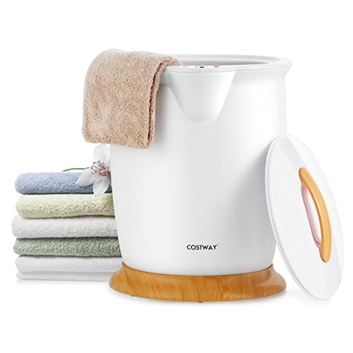 COSTWAY Bucket Style Towel Warmer,Fragrance Holder, Fits up to Two 40” x 70” Oversized Towels, Bathrobes, Blankets, Auto Shut Off, Luxury Towel Warmer for Bathroom, Spa - color: White
