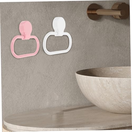 POPETPOP 2Pcs Adhesive Towel Ring Space Saving Plastic Hand Towel Holder for Bathroom Kitchen Modern Design Easy Installation Decor