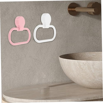 POPETPOP 2Pcs Adhesive Towel Ring Space Saving Plastic Hand Towel Holder for Bathroom Kitchen Modern Design Easy Installation Decor