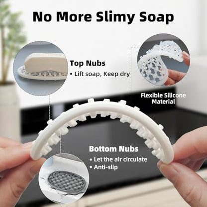 2 Pack Soap Dish for Shower, Non-Slip Silicone Bar Soap Holder with Efficient Drainage Holes for Bathroom Sink, Self Draining Soaps Saver Pad for Shower Niche, Shelf (Gray- 2Pcs) - color: Gray- 2pcs