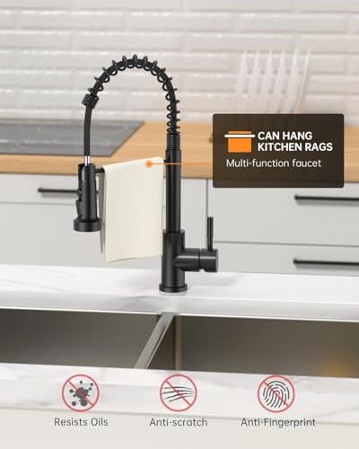 APPASO Black Kitchen Faucet with Soap Dispenser & Pull Down Sprayer | NSF/ANSI/CAN 372 & Lead-free, SUS304 Stainless Steel 3 Modes Faucet for Farmhouse, Bar & RV - color: Black Matte