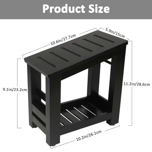 Bamboo Shower Foot Rest Stool for Shaving Legs & Pedicure, Non-Slip Bathroom Foot Step with Storage Pocket, Solid & Water-Resistant,Natural (Black) - color: Black