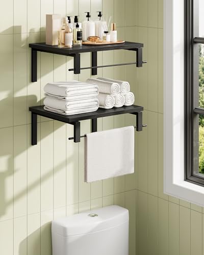 Deep Floating Shelves for Wall, 12 inch Wall Mounted Shelves Set of 2, Wide Floating Shelves for Living Room, Bedroom, Study, Bathroom, Black TBJ02P2BB - color: Black