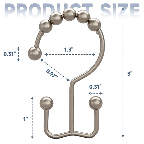 Titanker Shower Curtain Hooks Rings, Rust Resistant Metal Double Glide Shower Hooks Rings for Bathroom Shower Rods Curtains, Set of 24 Hooks - Matte Nickel - color: Matte Nickel--24pack, style: Modern