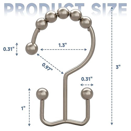 Titanker Shower Curtain Hooks Rings, Rust-Resistant Metal Double Glide Shower Hooks for Bathroom Shower Rods Curtains, Set of 12 Hooks - Matte Nickel - color: Matte Nickel, style: Modern
