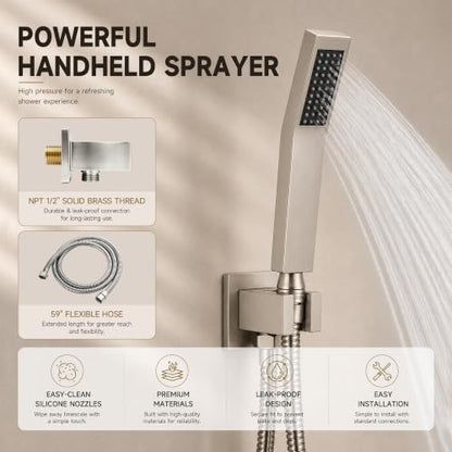 Shower System with Tub Spout, All Metal Bathtub Shower Faucet Set with High Pressure 10 Inch Rain Shower Head and Handheld Shower Head Set, Brushed Nickel (Valve Include) - color: Brushed Nickel