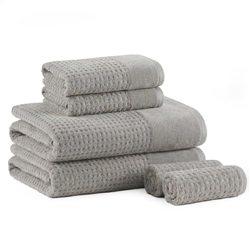 Madison Park Spa Waffle 100% Cotton Bath Towel Set, 600 GSM, 6 PC, Grey | Plush, Quick Dry & Highly Absorbent, Hotel & Spa Quality, Premium Texture Waffle Weave, Luxurious Towel for Bathroom - color: Grey, size: 6-Piece Set