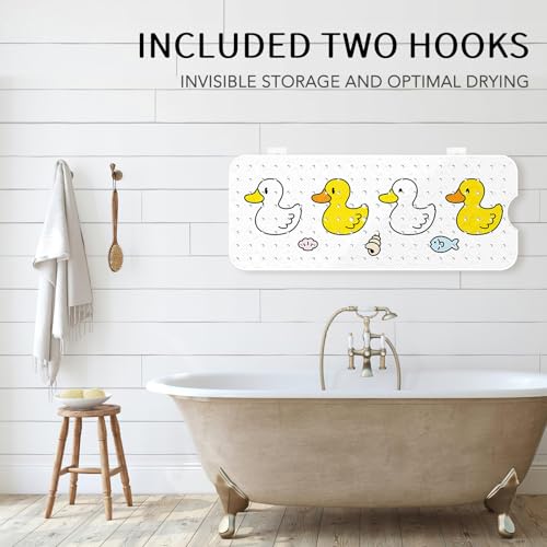 PRATIQUE Kids Bath Mat for Tub Non Slip，40 X 16 Inch Extra Long Kids Bathtub Mat Duck Bathtub Shower Mat Safety Anti Slip with Suction Cups and Drain Holes, Machine Washable - color: Small Duck