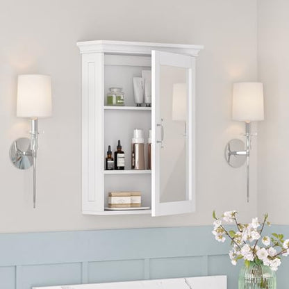 RiverRidge Somerset Bathroom Wall Mount Medicine Cabinet with Mirror, White | Bath Storage Cabinet with Adjustable Interior Shelf and Soft Close Hinges, Two-Tone Handles and Coved Top Detailing