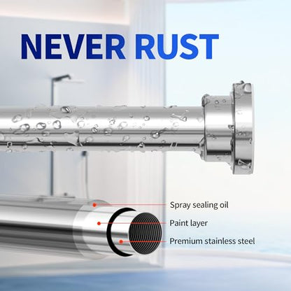 Mcrbeay Shower Curtain Rod, 1" Diameter Heavy Duty Tension Shower Rod, Non Slip Adjustable 28-46 inch No Drilling Shower Curtain Rods Spring Tension For Bathroom, Shower Stall, No Rust, Silver - color: Silver, size: 28-46 Inches