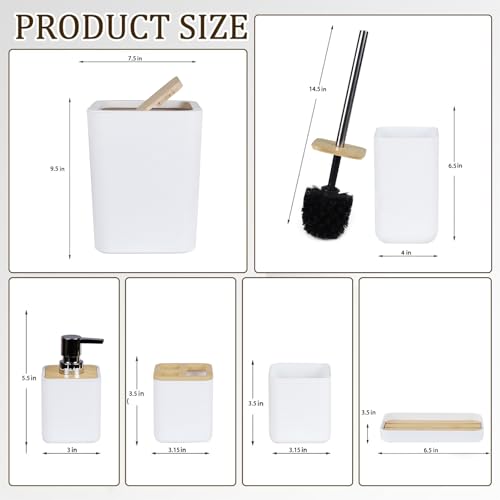 CERBIOR Bamboo Bathroom Accessories Set 6 Piece Bath Ensemble(White) | Includes Soap Dispenser, Toothbrush Holder, Toothbrush Cup, Soap Dish for Decorative Countertop and Housewarming Gift - size: Complete Set, style: White