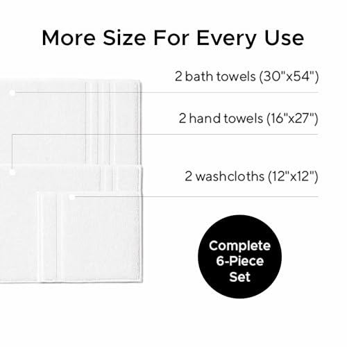 Veteran Textile LLC - 6 Pieces- Turkish Cotton - Luxury Towel Set for Bathroom & Kitchen, 2 Bath Towels, 2 Hand Towels & 2 WashCloths *Valued $79.99* (White) - color: White
