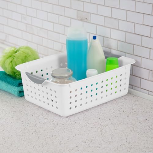 Sterilite Medium Ultra™ Basket, Open Plastic Storage Bin, White, 6 Pack | Classic Storage Organizer Baskets for Countertops, Pantry Shelves, Kitchen Cabinets, Laundry Rooms & Home Offices