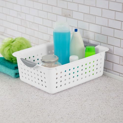 Sterilite Medium Ultra™ Basket, Open Plastic Storage Bin, White, 6 Pack | Classic Storage Organizer Baskets for Countertops, Pantry Shelves, Kitchen Cabinets, Laundry Rooms & Home Offices