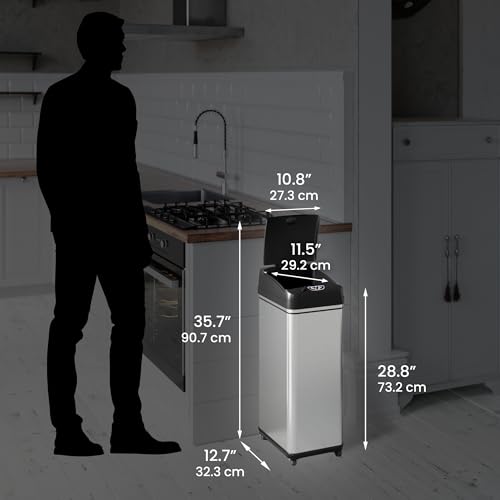 iTouchless Glide 13 Gallon Pet-Proof Sensor Trash Can with Wheels and Odor Control System, Stainless Steel - color: Black, Silver, 13 Gal with Wheels