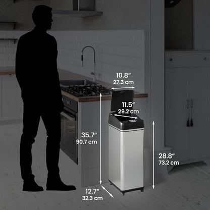 iTouchless Glide 13 Gallon Pet-Proof Sensor Trash Can with Wheels and Odor Control System, Stainless Steel - color: Black, Silver, 13 Gal with Wheels